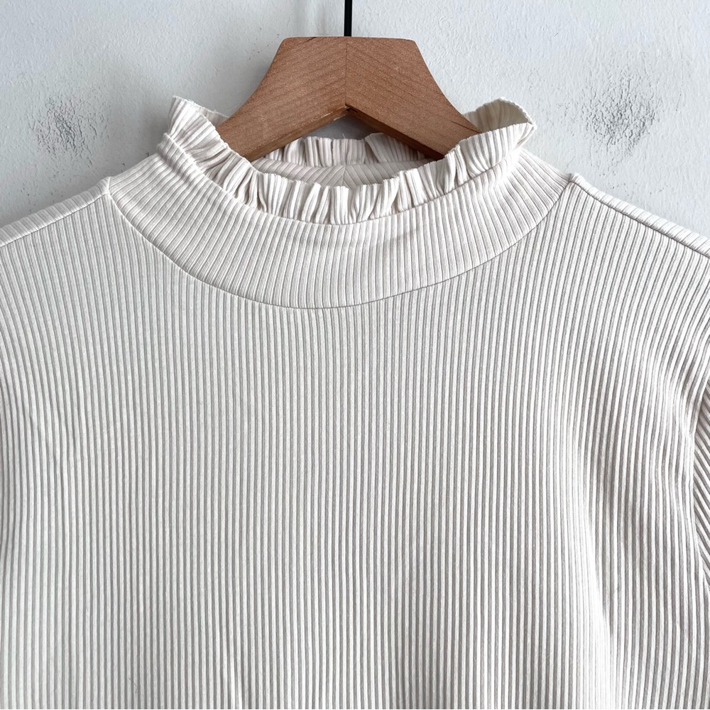 J.Crew Long Sleeve Ribbed Ruffle Neck Top - Picture 4 of 11